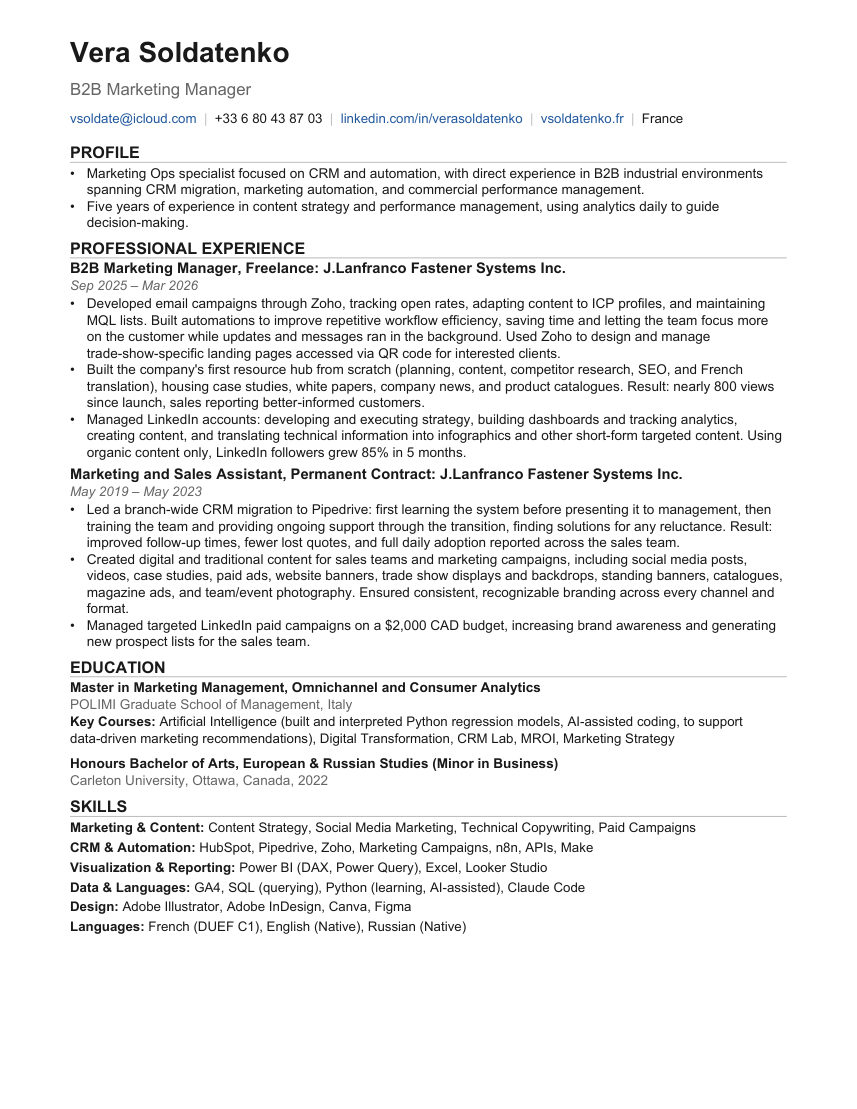 Vera Soldatenko's CV