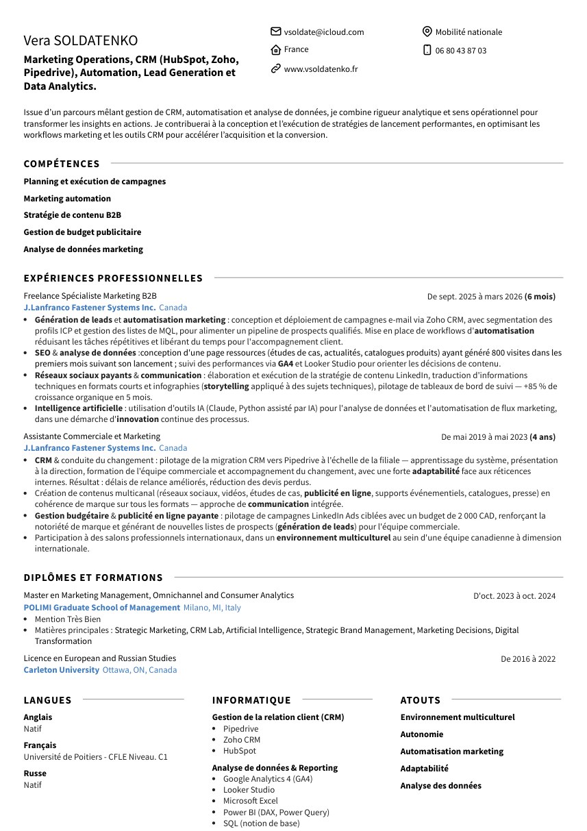CV de Vera Soldatenko